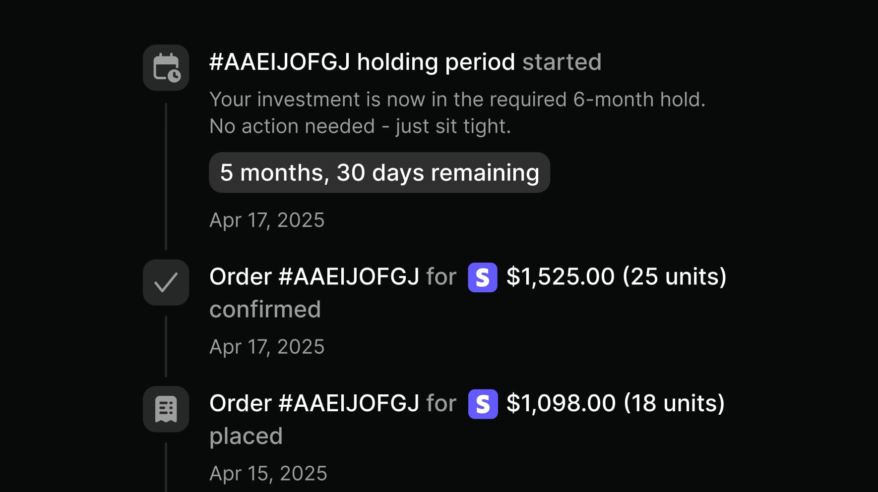 Hill app — Order timeline