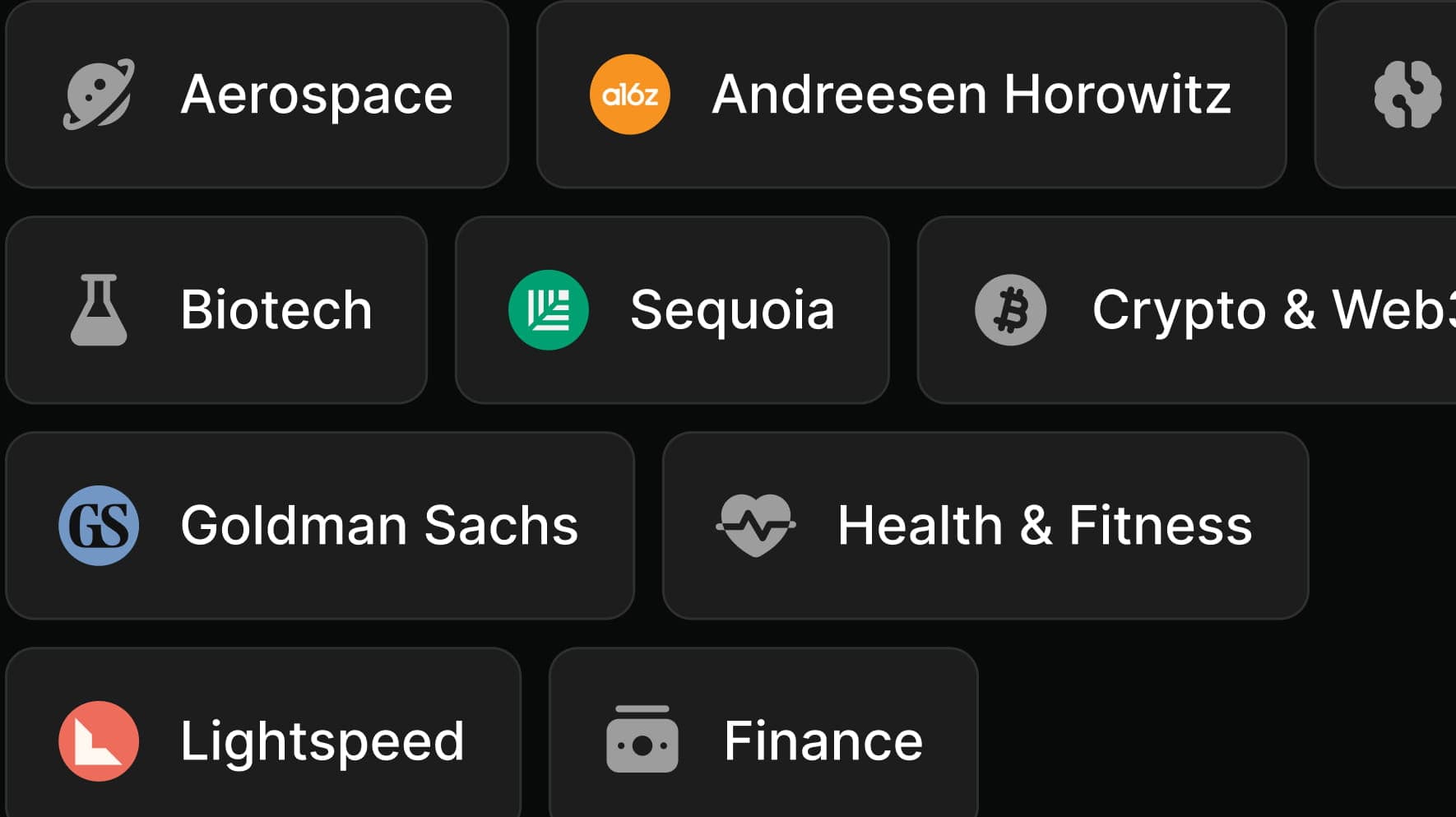 Browse by category or investor